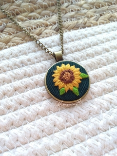 Hand embroidered pendant - Sunflower 1 - buy online