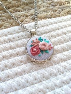 Hand embroidered pendant - Warm Flowers - buy online