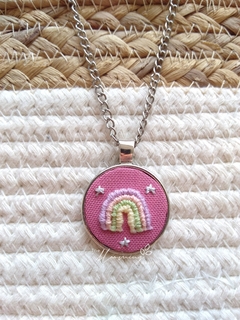 Hand embroidered pendant - Pastel Rainbow - buy online