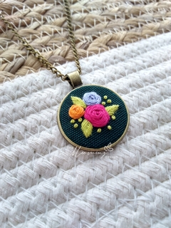 Hand embroidered pendant - Colorful Roses - buy online