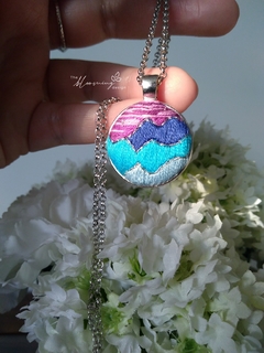 Hand embroidered pendant - Evening landscape on internet