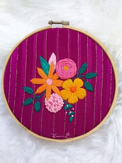 Lines and Flowers - SMALL - Hand Embroidered Decorative Hoop