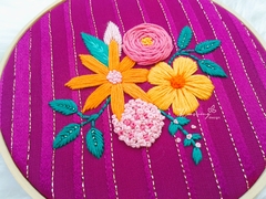 Lines and Flowers - SMALL - Hand Embroidered Decorative Hoop - buy online