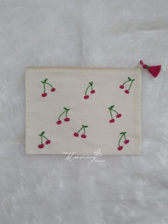 Hand embroidered pouch - Cherries