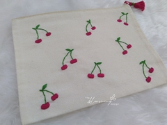 Hand embroidered pouch - Cherries - buy online