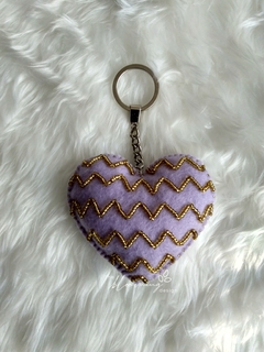 Lilac and Gold Heart - Hand Embroidered Felt Keychain