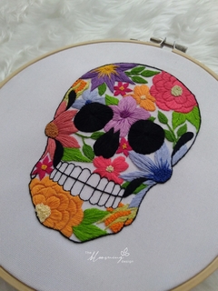 Floral Skull Hand Embroidered Hoop (Medium) on internet