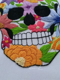 Floral Skull Hand Embroidered Hoop (Medium) - The Blooming Design