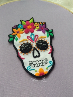 Hand Embroidered Applique - Skull with Colorful Flowers - buy online