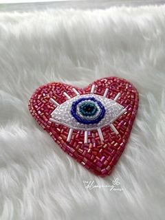 Hand Embroidered Brooch - Evil Eye Red Heart - buy online