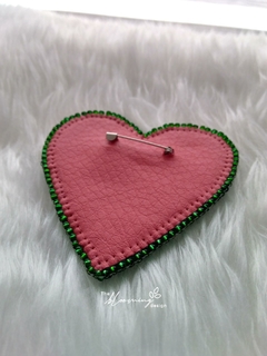 Hand Embroidered Brooch - Evil Eye Green Heart - buy online