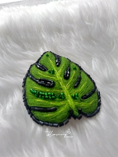 Hand Embroidered Brooch - Monstera Leaf - buy online