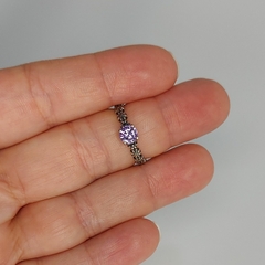 Anel Zircônia 4mm Roxo e Marcassita Nº14 - Ondazul