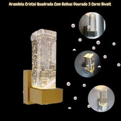 Arandela Cristal Quadrada Com Bolhas Dourado 3 Cores Bivolt - - loja online