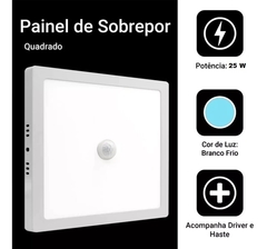 Imagem do PAINEL PLAFON LED COM SENSOR 25w SOBREPOR QUADRADO LUZ FRIO
