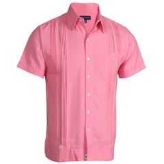 Guayabera Yucateca De Lino Para Hombre Mod. Celestun Mc Palo de rosa