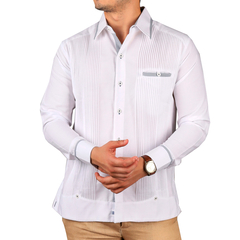 Guayabera artesanal en lino con detalles en cuello, puños y jareta Mod Buctzotz