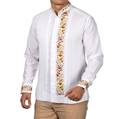 Guayabera Yucateca de lino con bordado en cuello, puños y delantero Modelo Colibrí ML - tienda en línea