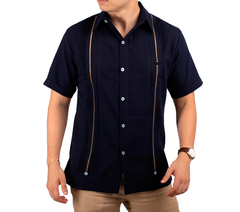 Camisa Guayabera Yucateca De Lino Para Hombre Mod. Celestun Mc Azul Marino