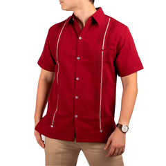 Guayabera Yucateca De Lino Para Hombre Mod. Celestun Mc Vino