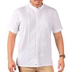 Camisa Guayabera Yucateca Lino Bordado Cuello Mao M Cuzama