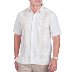 Guayabera bordada en punto de cruz mod Samahil en lino - comprar en línea