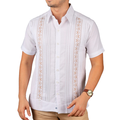 Guayabera De Lino Con Bordado En Punto De Cruz Mod. Huhí Tallas extras