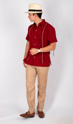 Guayabera Yucateca De Lino Para Hombre Mod. Celestun Mc Vino - comprar en línea