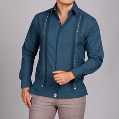 Guayabera Mod. Dzilam M/larga Con Bordado Dirigido Artesanal