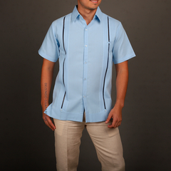 Camisa Guayabera Yucateca De Lino Para Hombre Mod. Celestun Mc Azul cielo - comprar en línea