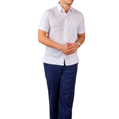 Camisa Guayabera de Hombre en Lino Presidencial Mod Cuncunul Mc Color Blanco - Dezendo guayaberas