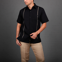 Camisa Guayabera Yucateca De Lino Para Hombre Mod. Celestun Mc Negro en internet