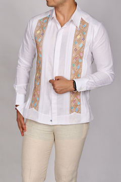 Camisa Guayabera Hombre Bordada En Lino Yucateca Mod Kopoma en internet