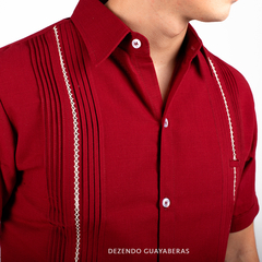 Guayabera Yucateca De Lino Para Hombre Mod. Celestun Mc Vino - Dezendo guayaberas