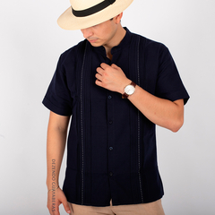 Camisa Guayabera en lino Yucateca En Cuello Mao Modelo Chapap - Dezendo guayaberas