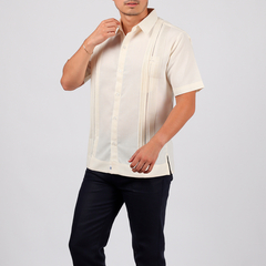 Camisa Guayabera Yucateca De Lino Para Hombre Mod. Celestun Mc Marfil - tienda en línea