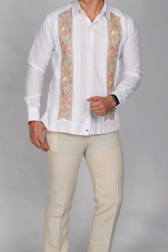 Camisa Guayabera Hombre Bordada En Lino Yucateca Mod Kopoma - comprar en línea