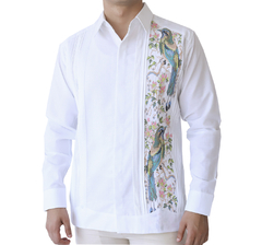 Guayabera Bordada En Punto De Cruz Mod Kanasín (pájaro Toh)