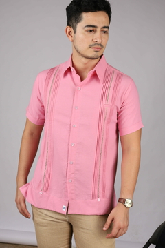 Guayabera Yucateca De Lino Para Hombre Mod. Celestun Mc Palo de rosa en internet