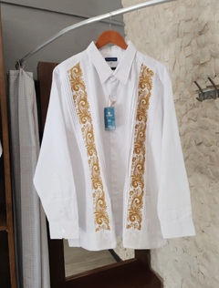 Guayabera De Lino Bordada En Punto De Cruz, Mod Maní Tallas Extras