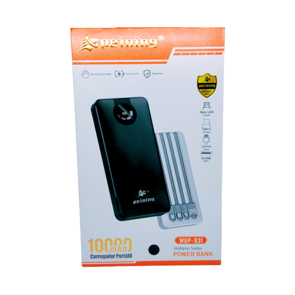 CARREGADOR PORTÁTIL UNIVERSAL POWER BANK PEINING 10.000MAH WUP-931