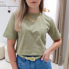 Tee Cropped Liso Verde Militar - comprar online