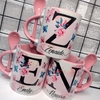 Caneca com Colher Floral e Borboletas com Nome