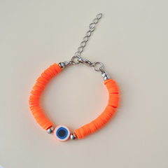 Pulseira Discos Fimo Laranja Neon