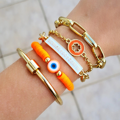 Pulseira Discos Fimo Laranja Neon na internet