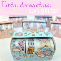 Washi tape cinta decorativa con brillo 4 pzas.