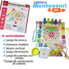 Tablero montessori 6 actividades en 1 madera