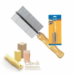 Pente Duplo 40 dentes com Cabo de madeira e Corpo Inox Chalesco