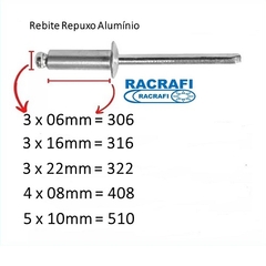 Rebite Repuxo Alumínio 316 3x16mm C/25 Pcs Cod.919 RACRAFI na internet