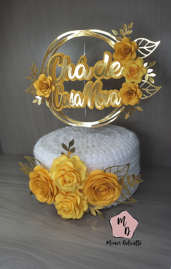 Topo / Topper de Bolo Adulto Feminino Letra Nome Flores 3D